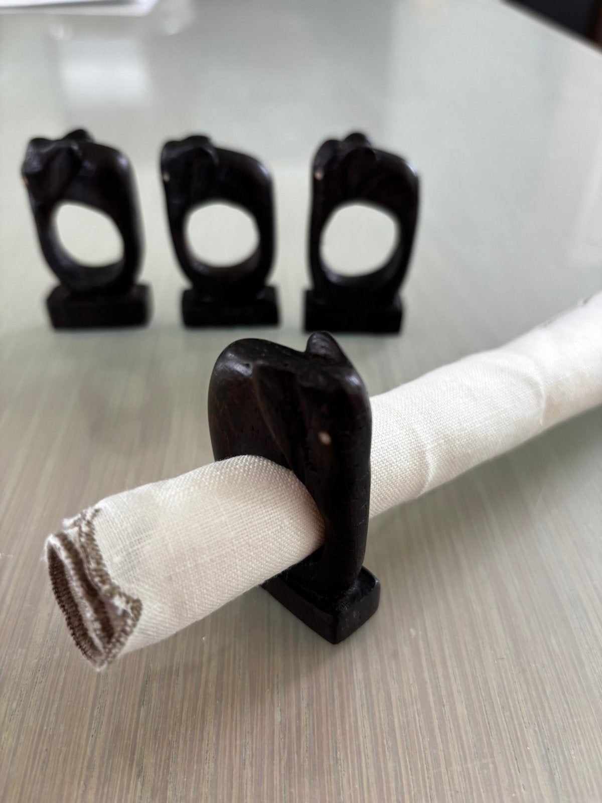 4 servetringen handmade ebbenhout, Ophalen, Houtsnijwerk, Minder dan 20 cm, Hout