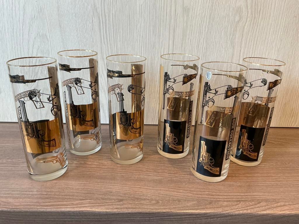 Piero Fornasetti gun collection set glazen 6 stuks, Enlèvement ou Envoi, Comme neuf