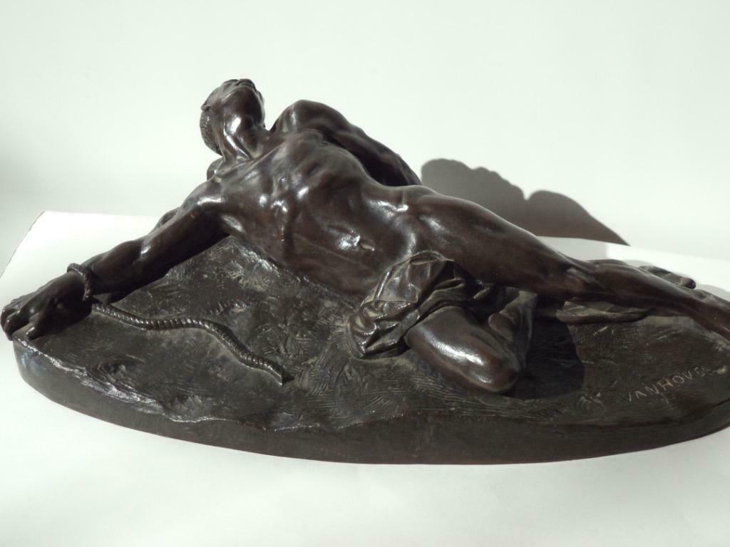 ca 1859 VICTOR VAN HOVE bronze XIXième esclave noir enchaîné, Enlèvement