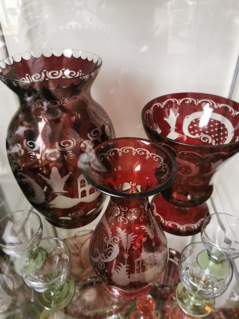 3 Vintage Boheemse glazen vazen ​​van Egermann, Ophalen of Verzenden