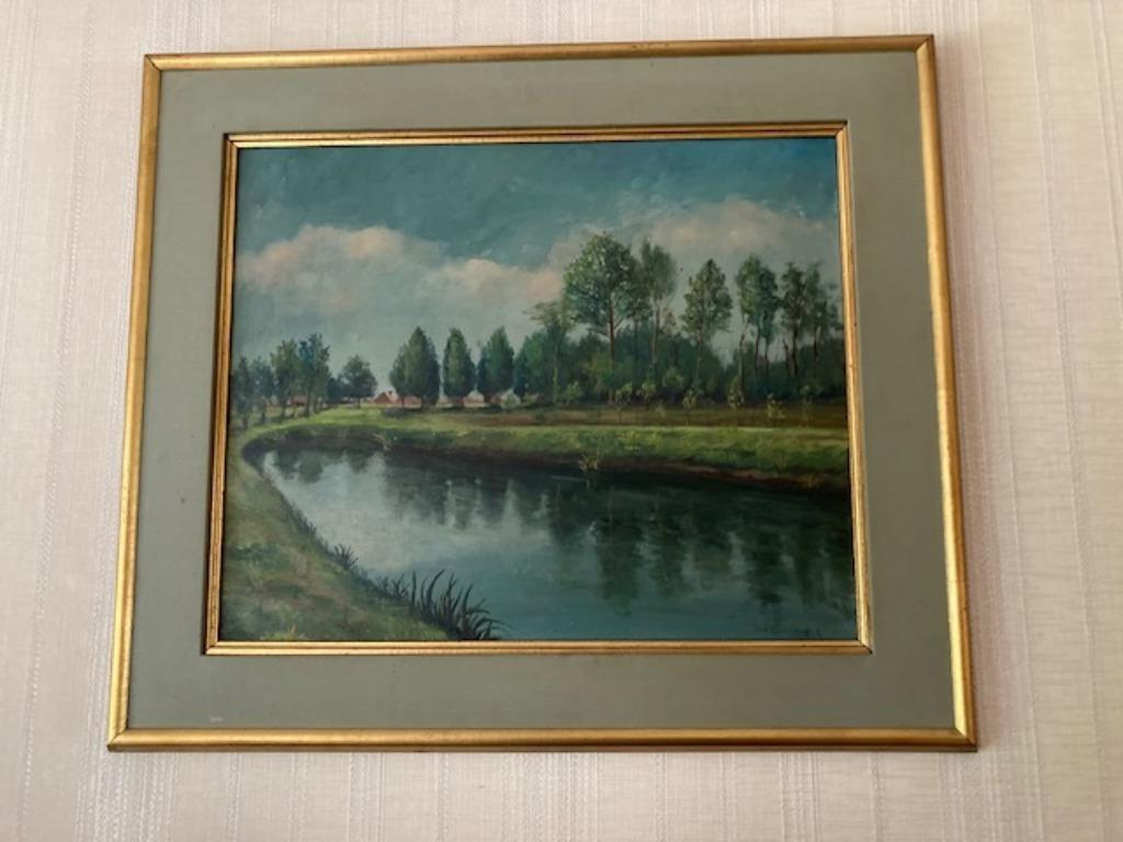 Schilderij vijver - getekend, Verzamelen, Ophalen, Huis en Inrichting