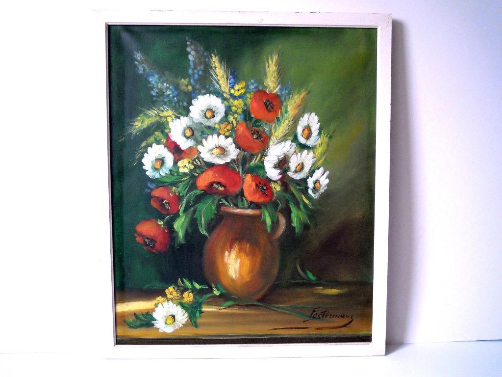 Gesigneerd schilderij met veldbloemen, Ophalen of Verzenden