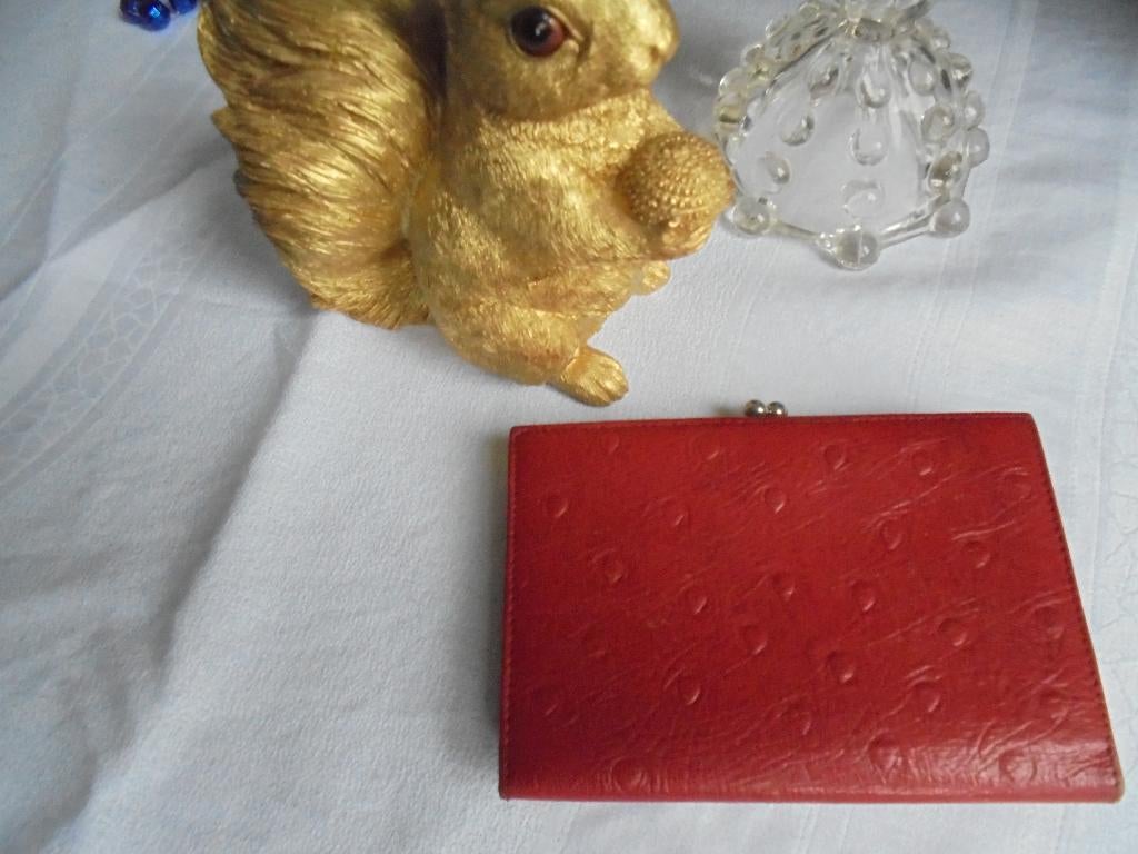 elegante Portemonnee in rood struisvogelleder, Ophalen of Verzenden, Zo goed als nieuw, Rood, Leder