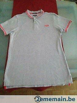 Polo SUPERDRY gris avec bords oranges - Taille : L, Porté, Taille 52/54 (L), Gris
