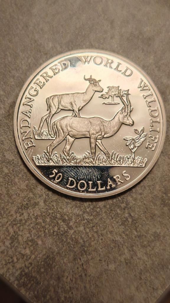 Île Cook, 50 dollars 1990 (Faune mondiale menacée) Preuve, Enlèvement ou Envoi, Monnaie en vrac, Argent