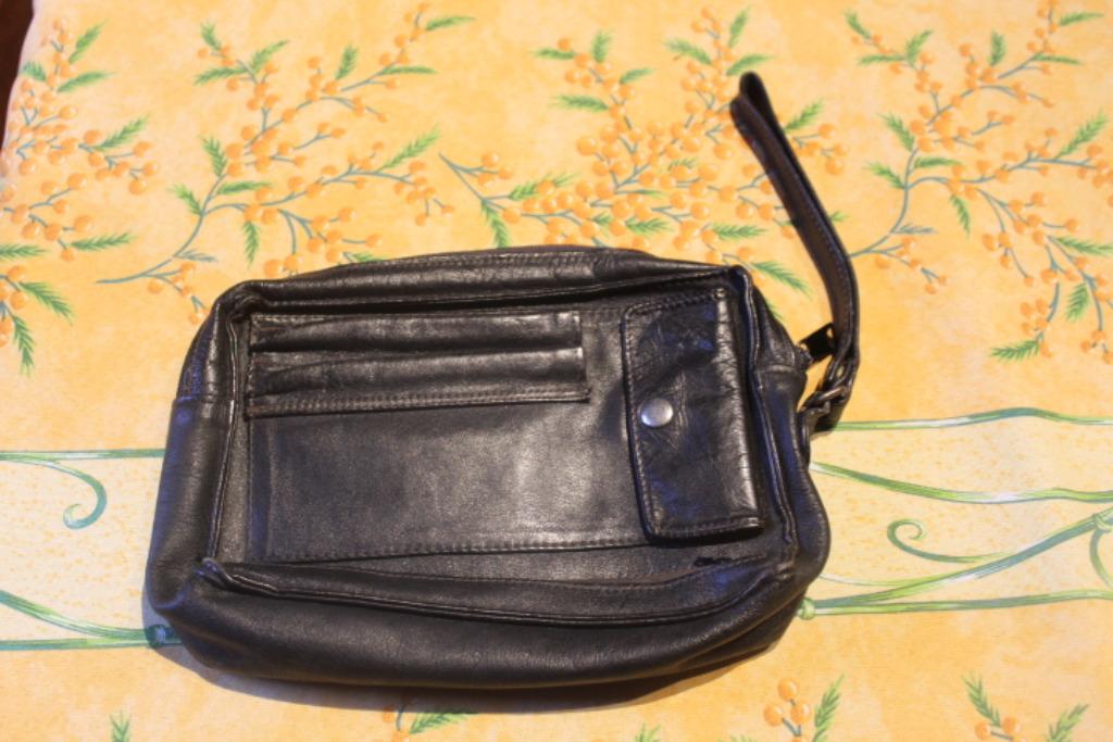 Sacoche à main homme, en cuir véritable, Enlèvement ou Envoi, Utilisé, Noir, Sac à main