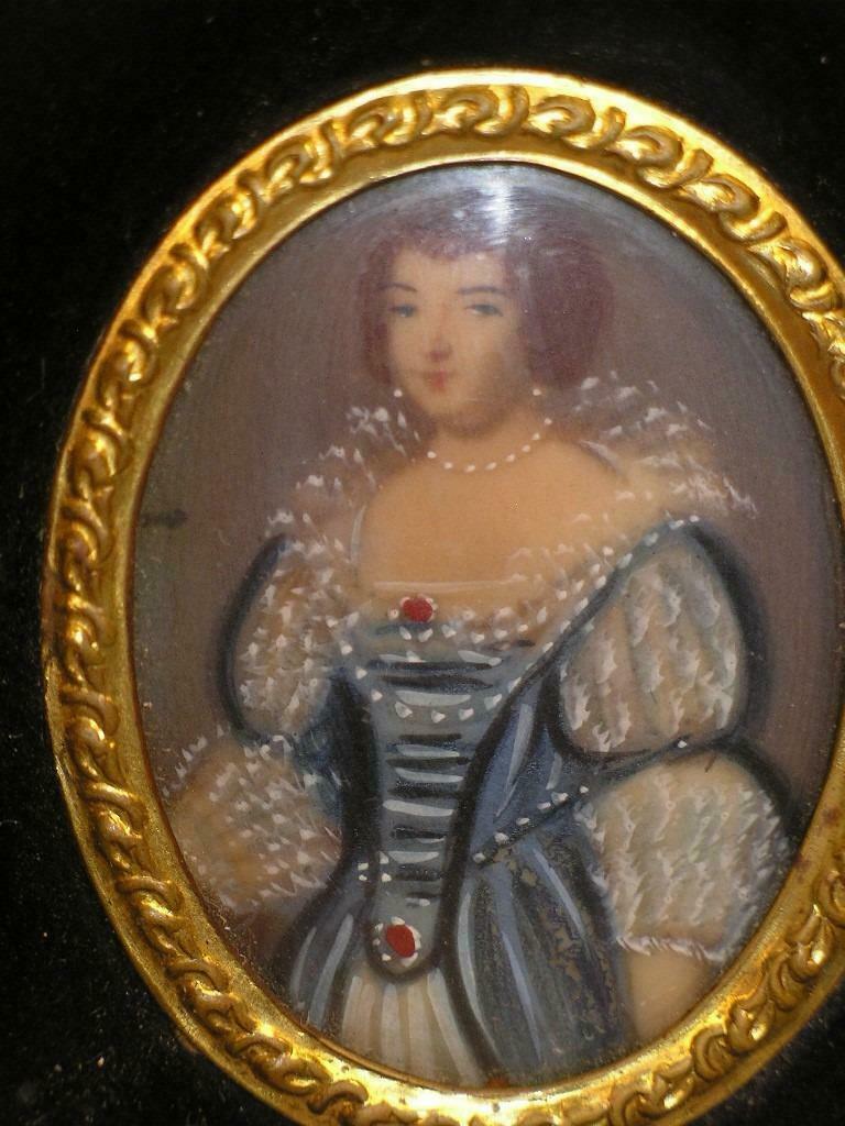 PORTRET / MINIATUUR / GESCHILDERD / OVAAL KADER IN ZWART HOU, Ophalen of Verzenden