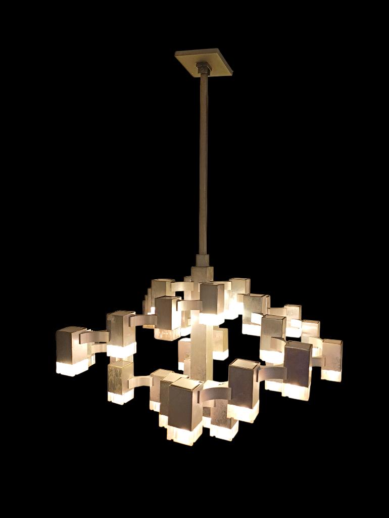 Gaetano Sciolari cubic 37 XXL chandelier plafondlamp Luchter, Antiquités & Art, Antiquités | Éclairage, Enlèvement ou Envoi