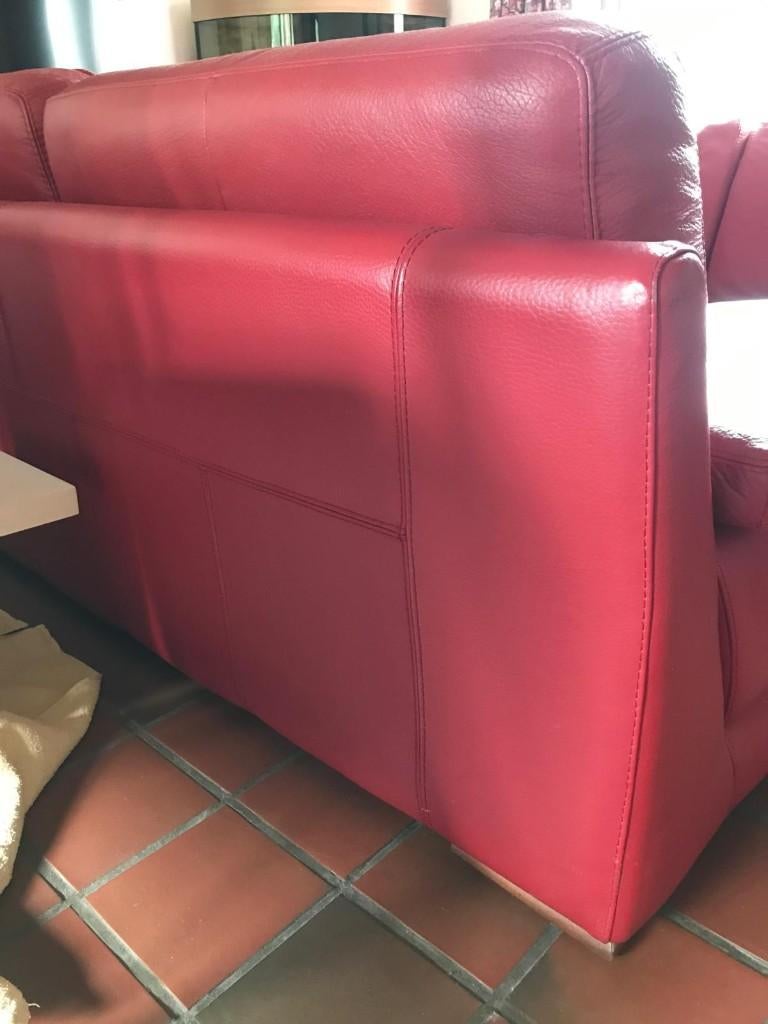 Salon en cuir rouge, Quatre personnes ou plus, Banc droit, Comme neuf, Enlèvement