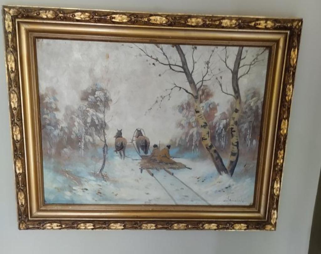 schilderij winterlandschap paardenslede, Ophalen
