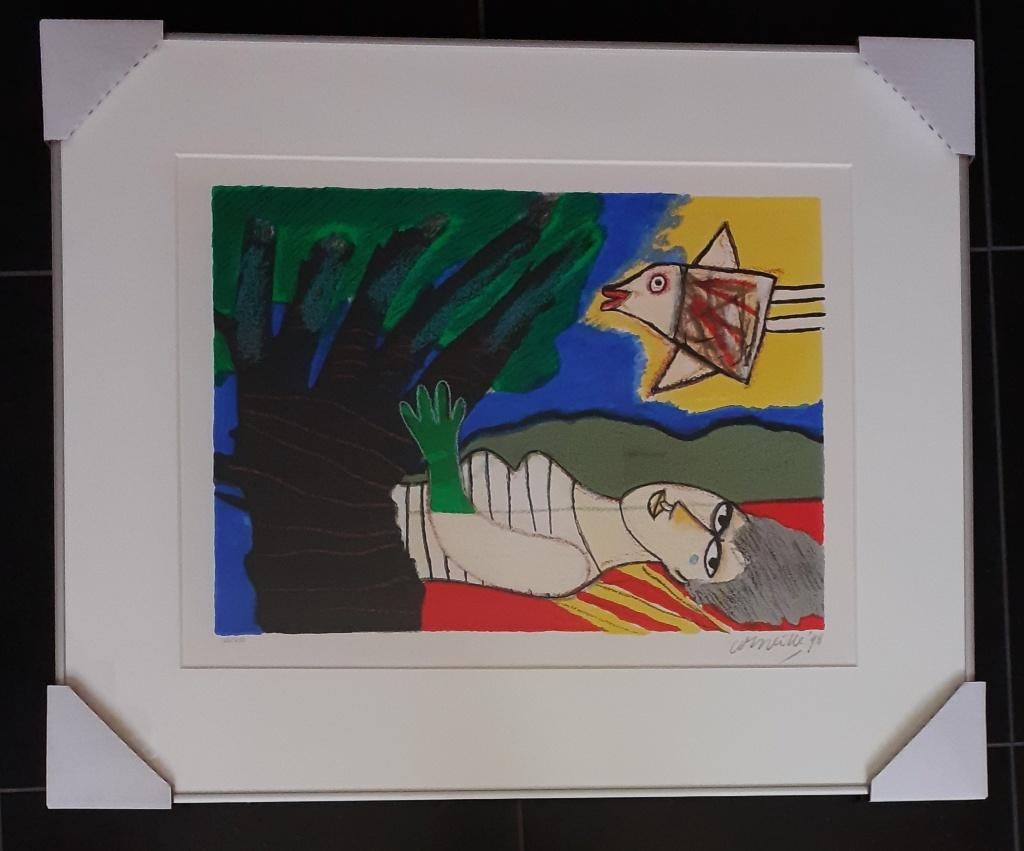 Corneille, 'Femme et Oiseau' (mooi gelijst), Antiek en Kunst, Kunst | Litho's en Zeefdrukken, Ophalen of Verzenden