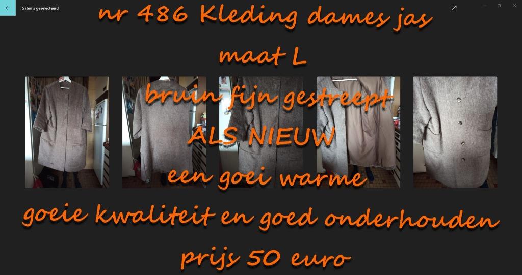 486. kleding dames jas maat L , ALS NIEUW, Bruin, Maat 42/44 (L), Zo goed als nieuw, Ophalen