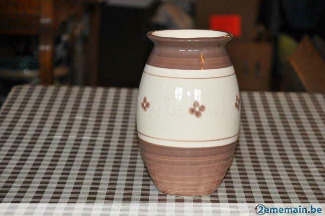 vase en faience beige et brun petite fleur, Enlèvement ou Envoi, Utilisé