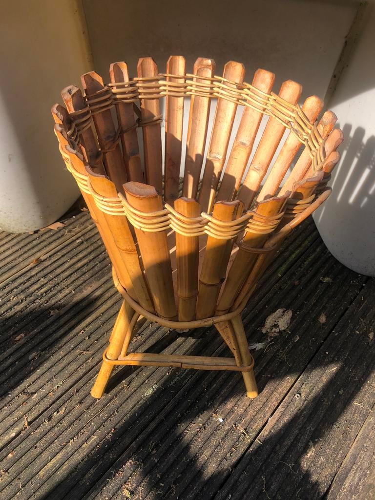vintage boho rotan bloembak, Ophalen of Verzenden