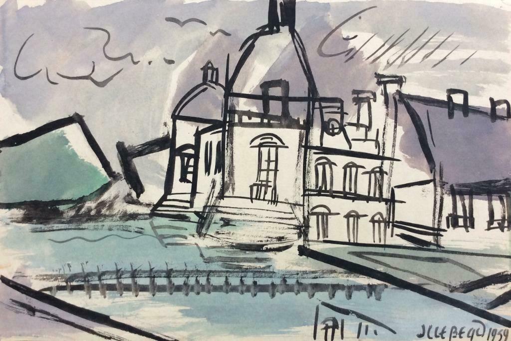 aquarel Jean-Louis Lebeau, Antiek en Kunst, Ophalen of Verzenden