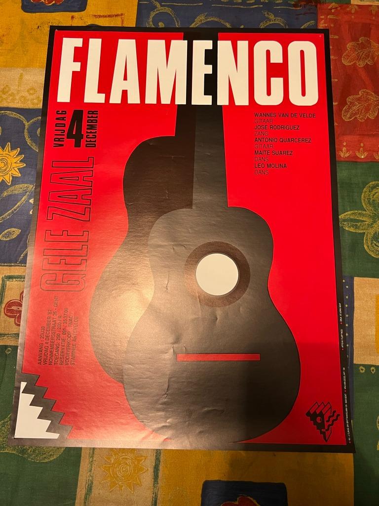 Vintage poster Flamenco - De Gele zaal, Verzamelen, Deurposter of groter, Ophalen of Verzenden, Muziek, Rechthoekig Staand
