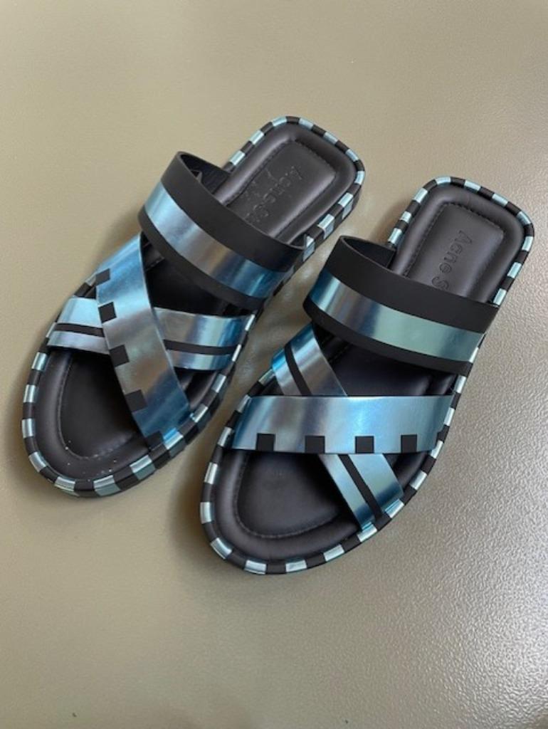 Acne Studios metallic blauw zwarte damesslippers maat 40, Slippers, Acne Studios, Zo goed als nieuw, Verzenden
