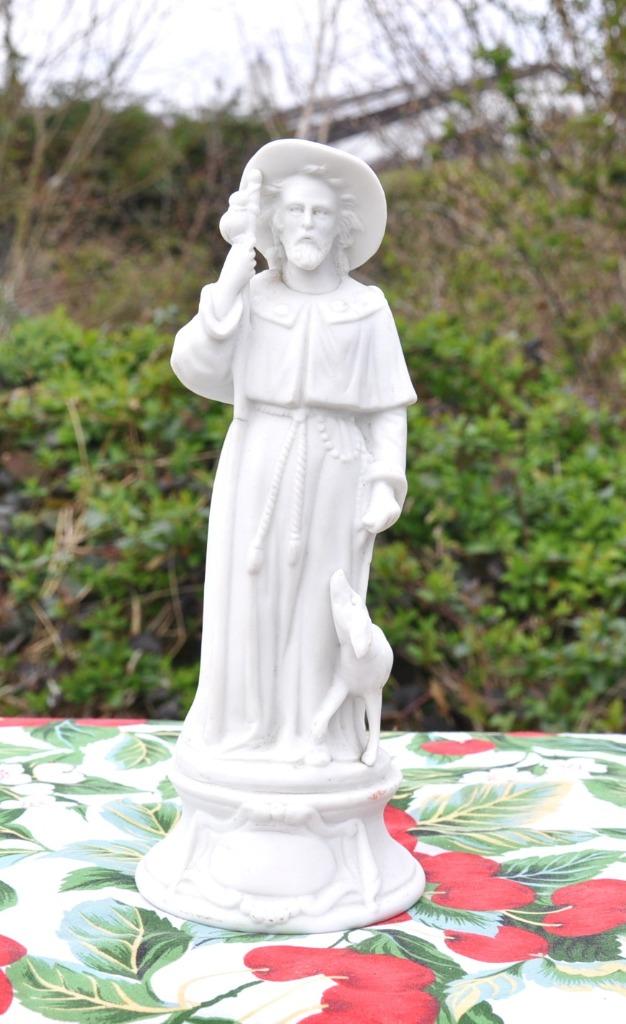D statue religieuse saint Roch et son chien biscuit blanc, Enlèvement ou Envoi