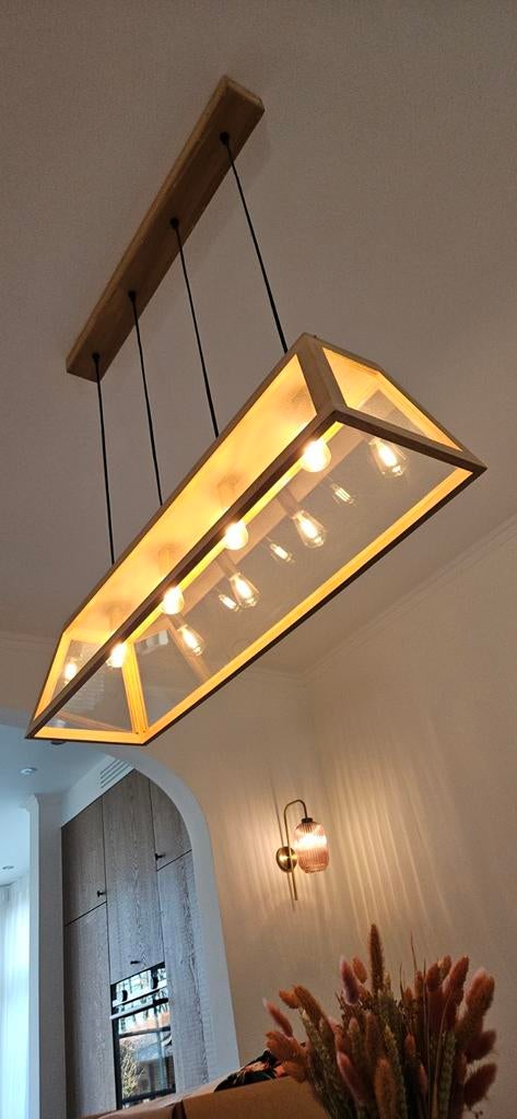 HangLamp hout/glas/zwart, Ophalen, Glas