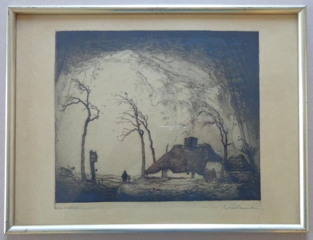 DIRK BAKSTEEN / STORM KEMPEN / ZW-W ETS / 31x41cm KADER SIG, Eau-forte, Enlèvement ou Envoi, Paysage, Signé