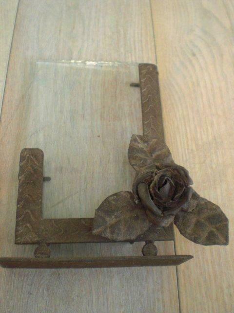 Cadre photo (1890/1920) métal fleur+vitre - TB etat, Enlèvement, Utilisé