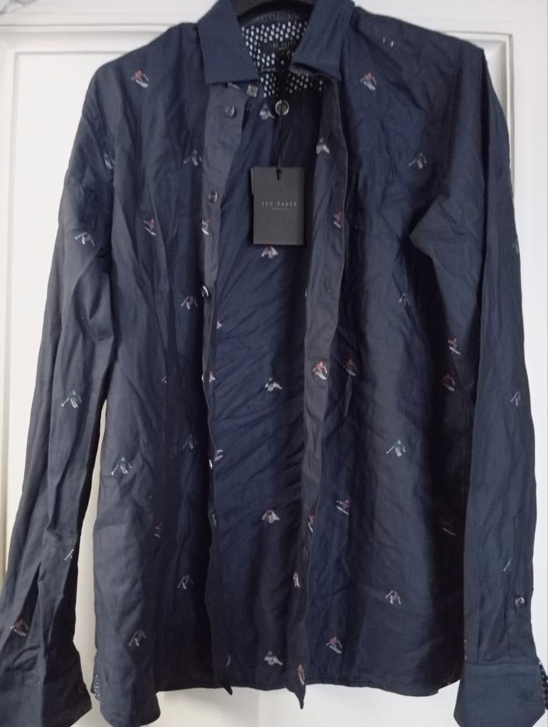 TED BAKER - donkerblauw hemd met skipatroon, maat 5 = L, Ophalen of Verzenden