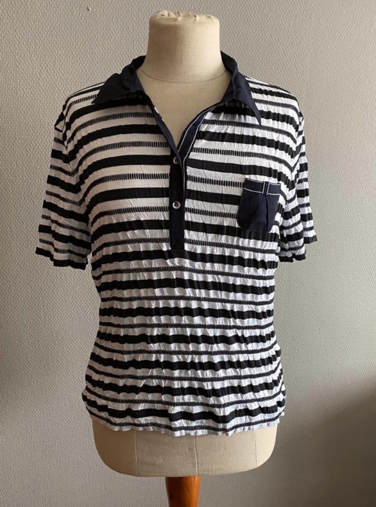 Zwart-wit gestreepte polo Basler maat 42, Taille 42/44 (L), Manches courtes, Basler, Comme neuf