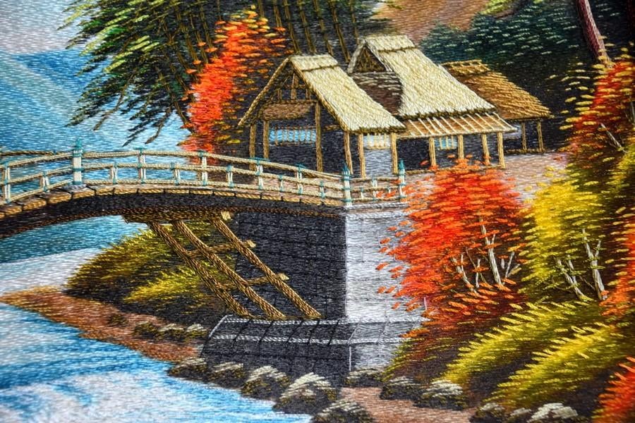 Zijden draadschilderij Japan, Antiek en Kunst, Kunst | Schilderijen | Klassiek, Ophalen of Verzenden