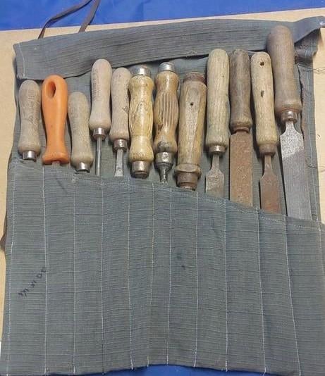 Ensemble vintage de limes et râpes en bois/métal, en rouleau, Bricolage & Construction, Enlèvement ou Envoi