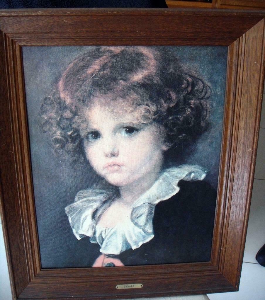 Peinture cadre reprod. GREUZE : Petit garçon au gilet rouge, Antiek en Kunst, Kunst | Schilderijen | Modern, Ophalen