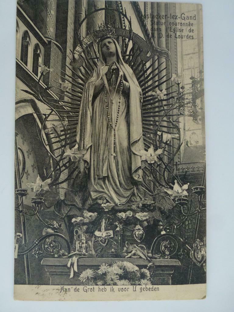 oude prentkaart Oostacker - lez - Gand Statue couronnée dans, Envoi, Avant 1920, Affranchie, Flandre Orientale