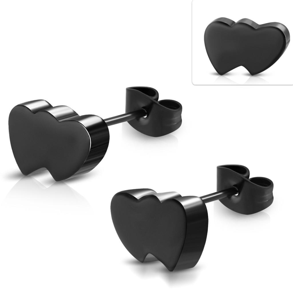 Boucles d'oreilles en forme de cœur en acier chirurgical noi, Enlèvement ou Envoi, Autres matériaux, Noir, Neuf