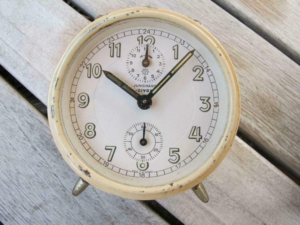 Junghans Bivox wekker ca. 1950's afz. seconden Woenselmarkt, Antiek en Kunst, Ophalen of Verzenden