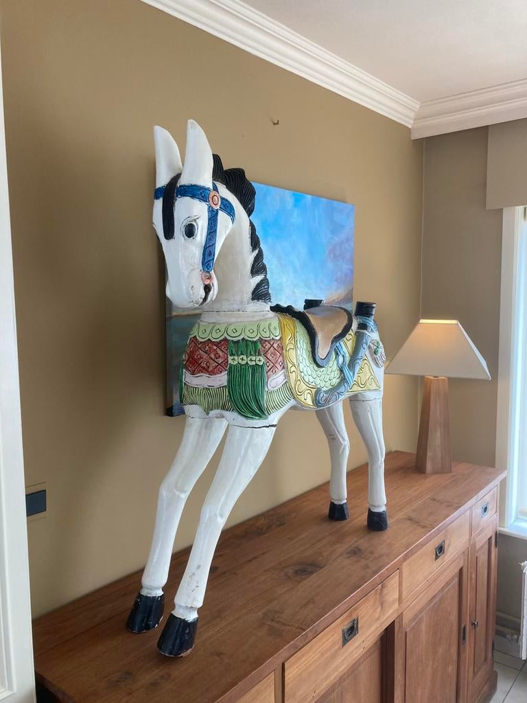 Massief houten paard thema carrousel paard, Antiek en Kunst, Ophalen