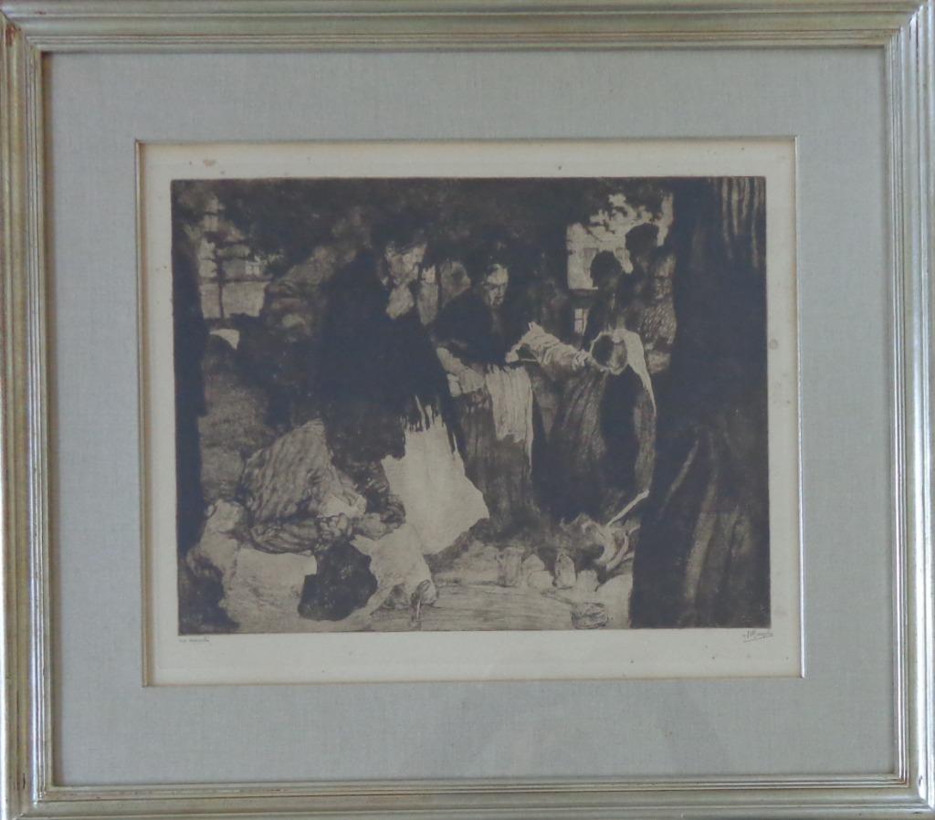 JULES DE BRUYCKER / AU MARCHE / ZW-W ETS / 64x73cm / KADER, Enlèvement