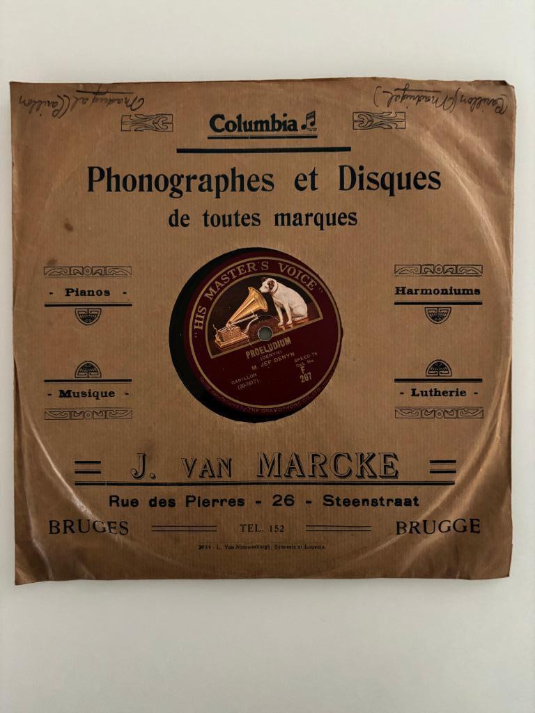 78 RPM Jef Denyn (Mechelse Beiaardier 1862-1941) Proeludium, Ophalen, 10 inch, Zo goed als nieuw, Overige typen