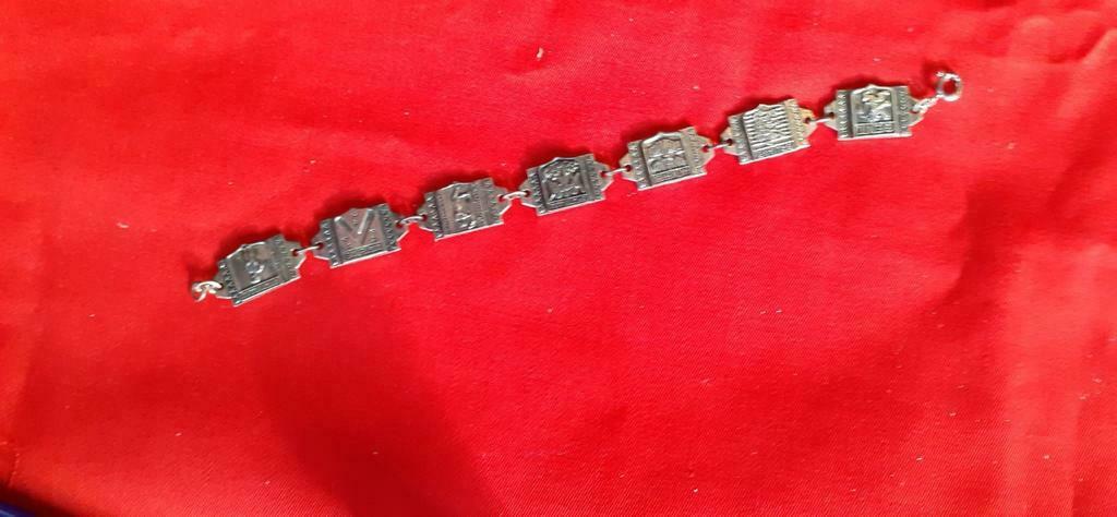 §  Bracelet argenté 7 plaquettes villes de Belgique, Handtassen en Accessoires, Antieke sieraden, Ophalen of Verzenden, Zilver