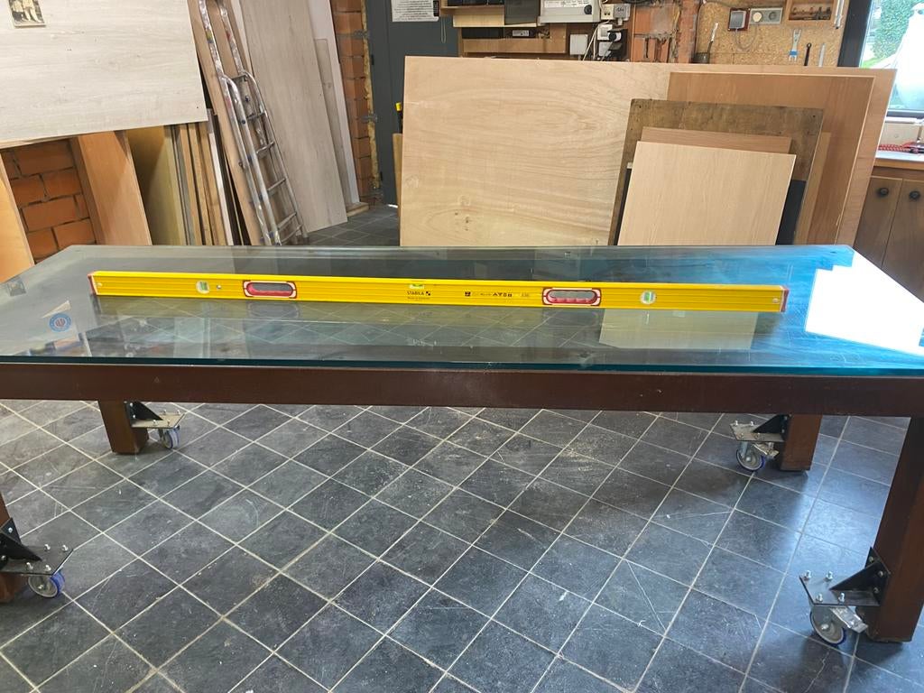 Tafel staal en glas, Ophalen, Gebruikt, 200 cm of meer, Glas