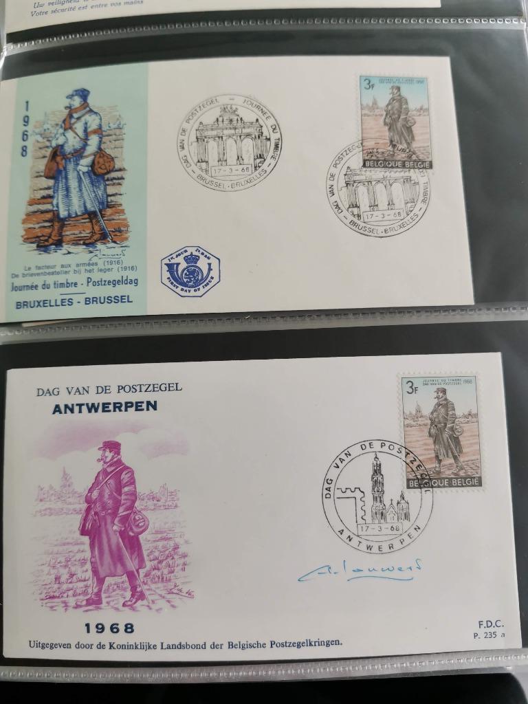 Belgique 1968 - FDC Journée du timbre - facteur, Enlèvement ou Envoi, Affranchi, Avec enveloppe, Oblitération 1er jour