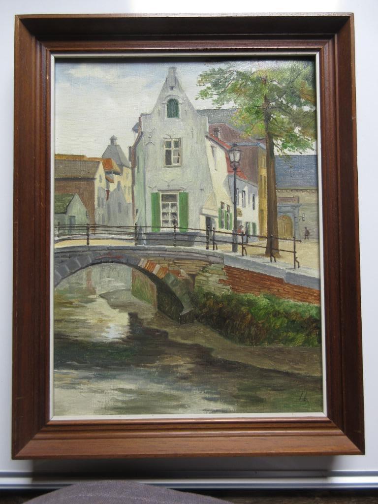 Schilderij "Brug Vlietje de Melaan" door L. Boschmans, Ophalen of Verzenden