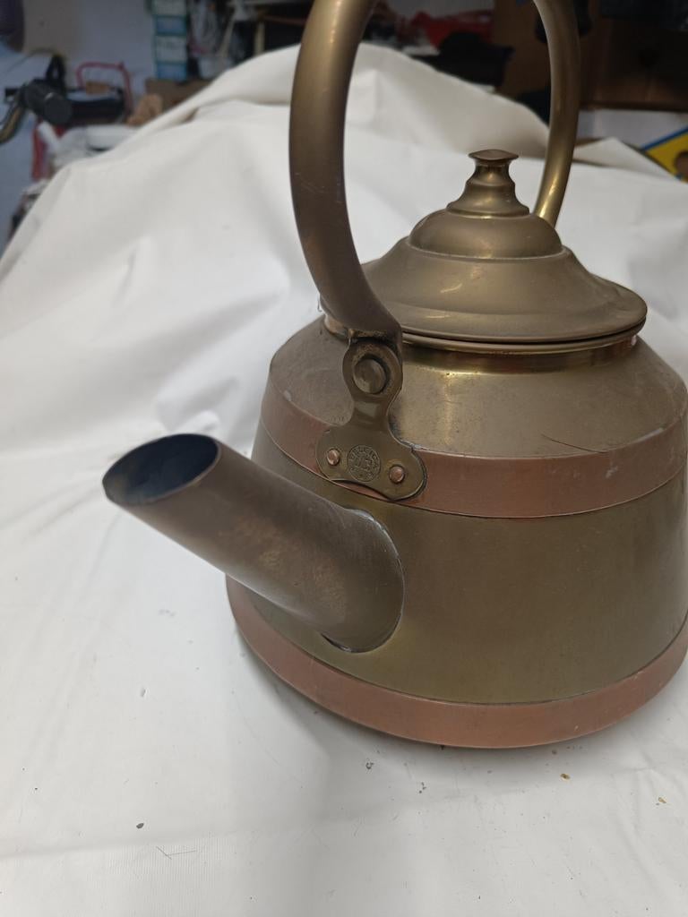 Ancienne bouilloire en 2 types de cuivre de 30 cm, Antiquités & Art, Enlèvement