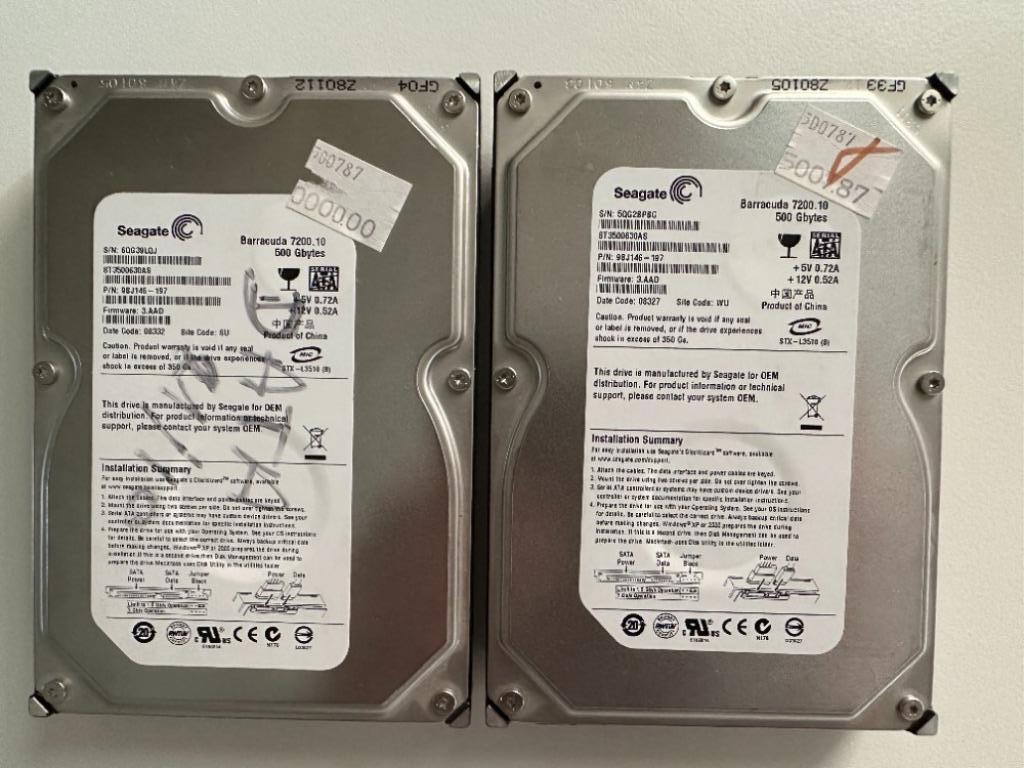 2 HDD 500GB, Informatique & Logiciels, Disques durs, Utilisé, Interne, SATA, Enlèvement