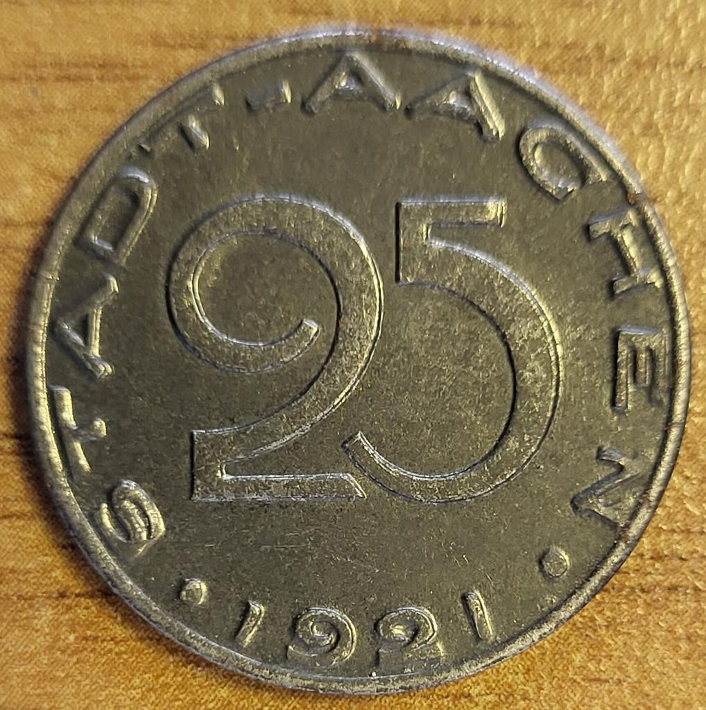 ALLEMAGNE 25 Pfennig Stadt Aachen 1921 FUNCK#1.21 SPLENDIDE+, Enlèvement ou Envoi, Allemagne, Monnaie en vrac