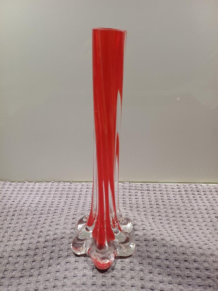 Soliflore en verre soufflé teinté de rouge style Murano, Enlèvement ou Envoi