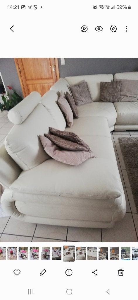 Salon  d'angle en cuir beige, Huis en Inrichting, Zetels | Zetels, Ophalen, 250 tot 300 cm, Gebruikt, Minder dan 75 cm