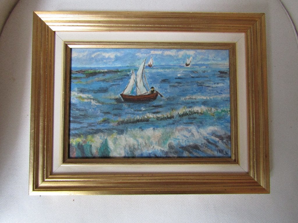 Splendide peinture d'une "Marine au voilier" signée Hans, Antiquités & Art, Enlèvement ou Envoi, Peinture à l'huile, Panneau, Classique