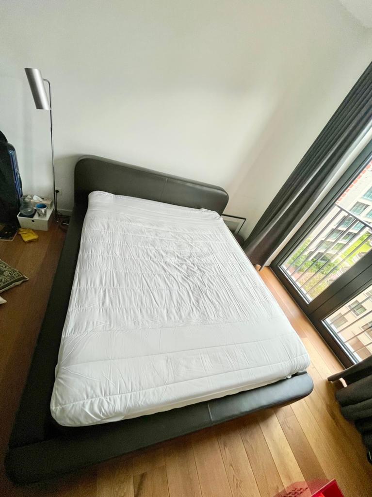 Habitat leder ottoman bed Ottori, Ophalen, Zo goed als nieuw, Bruin