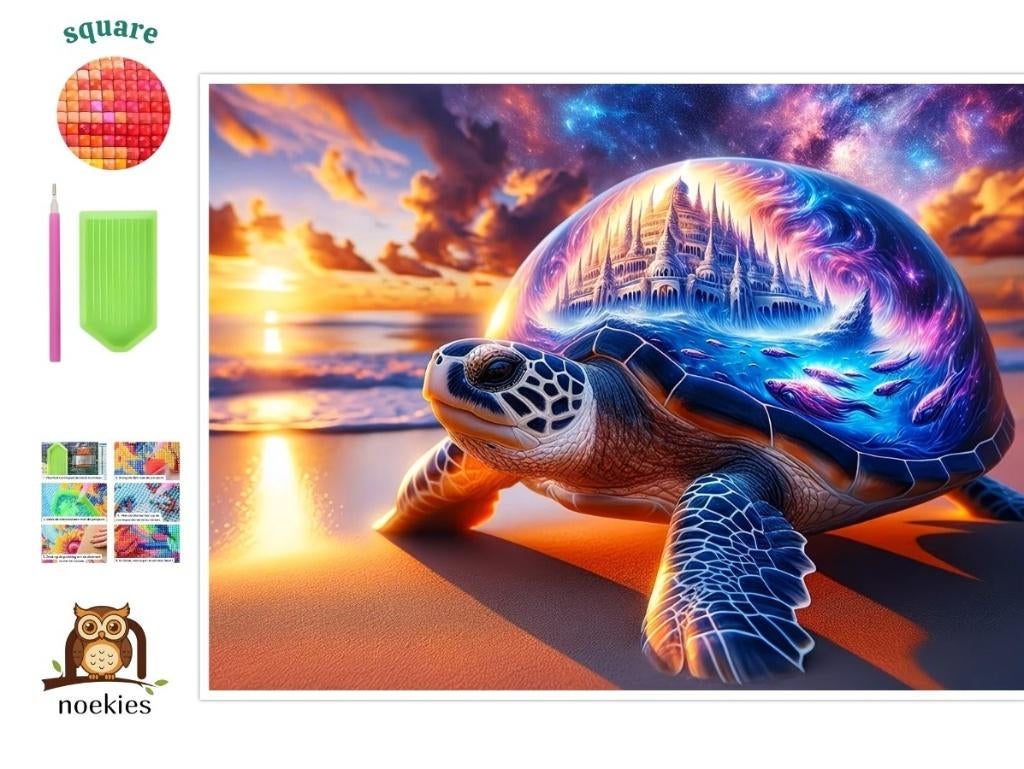 nr 187 Diamond Painting schildpad vissen 40x30cm (vierkant), Verzenden, Nieuw, Meerkleurig, Overige materialen