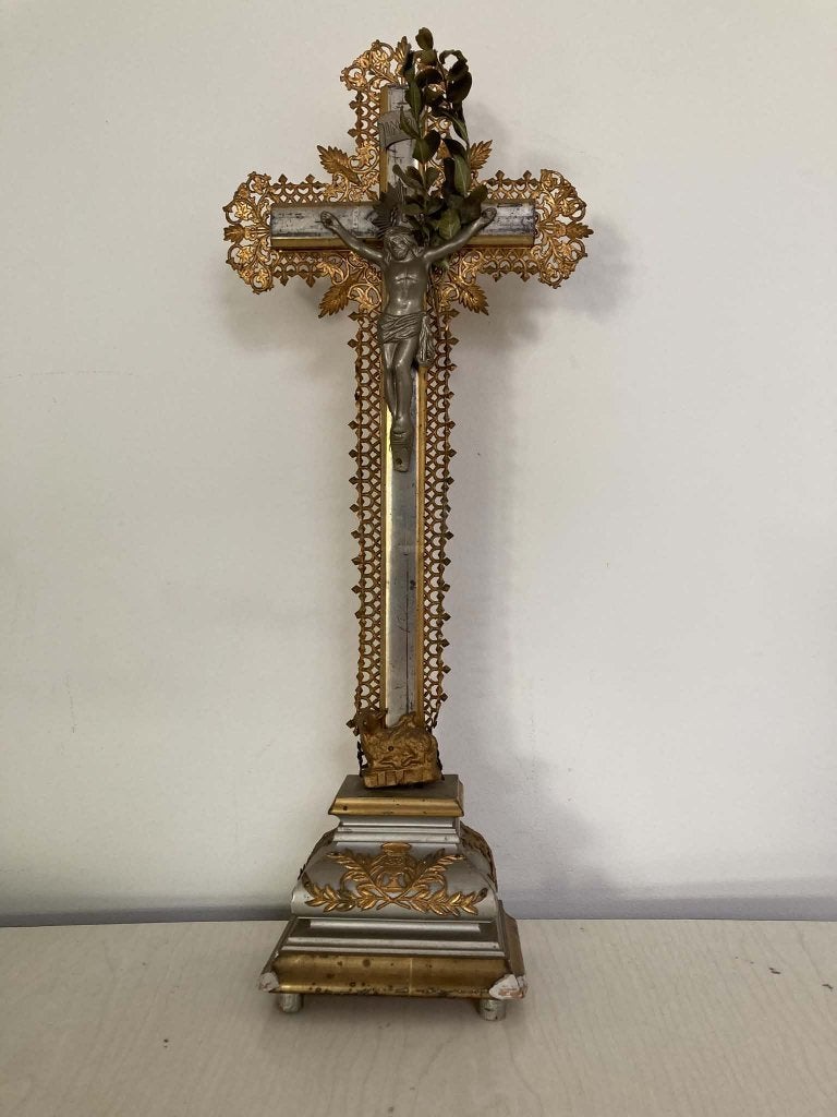 Groot staand Kruis met Lam Gods (50 cm), Ophalen, Gebruikt, Beeld(je), Christendom | Katholiek