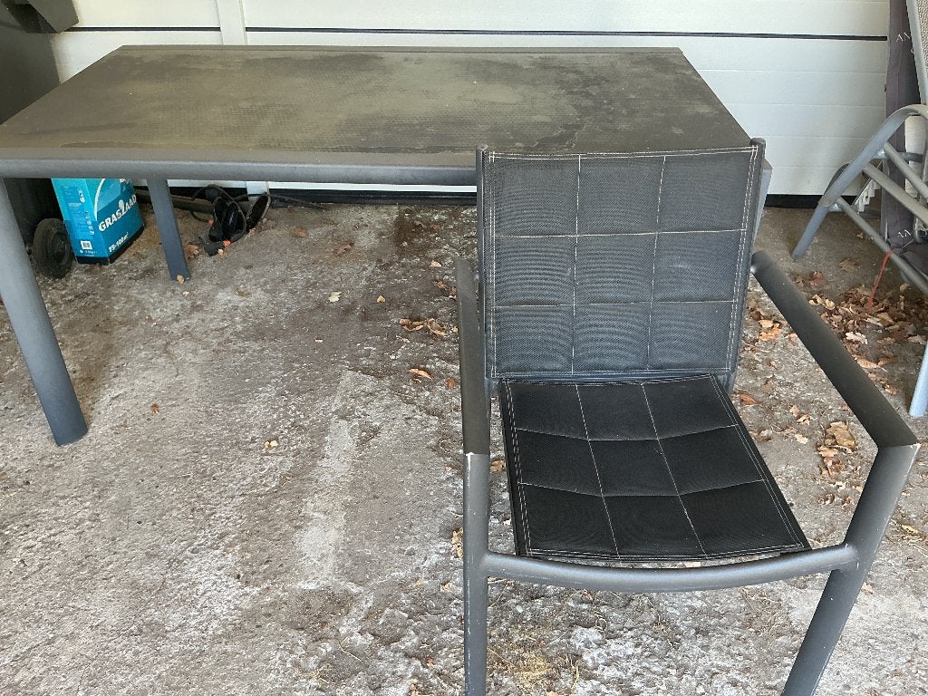 Tafel en 4 stoelen, Ophalen, Gebruikt, Aluminium